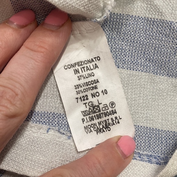 CHARGET linen Italian bolero blue striped jacket size L - Picture 5 of 5